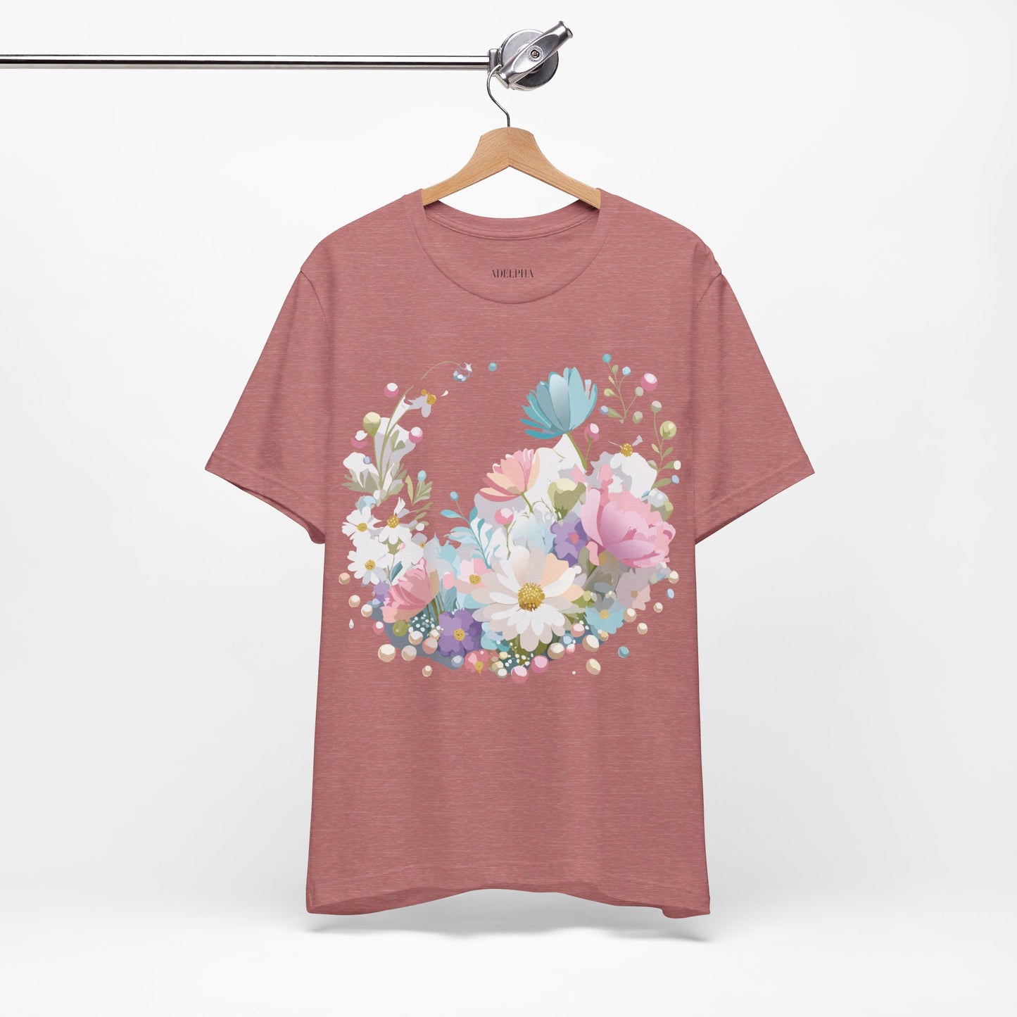 Natural Cotton Tee Shirt with Flowers