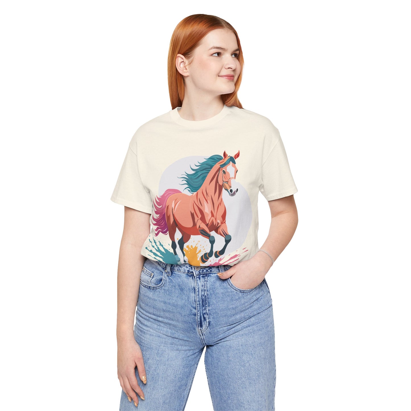 Natural Cotton Tee Shirt with Horse