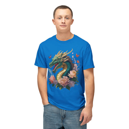 Dragon Art Design Unisex Cotton Tee With Floral Print Artwork And Dragon Graphic