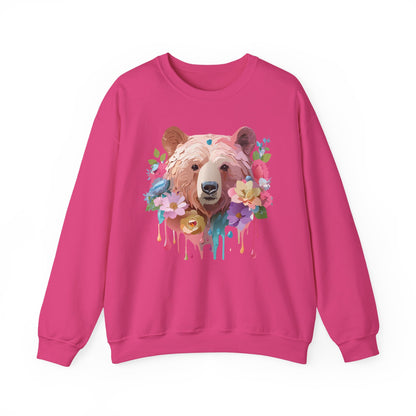 Unisex Floral Bear Sweatshirt Art Design Animals Print Gildan 18000