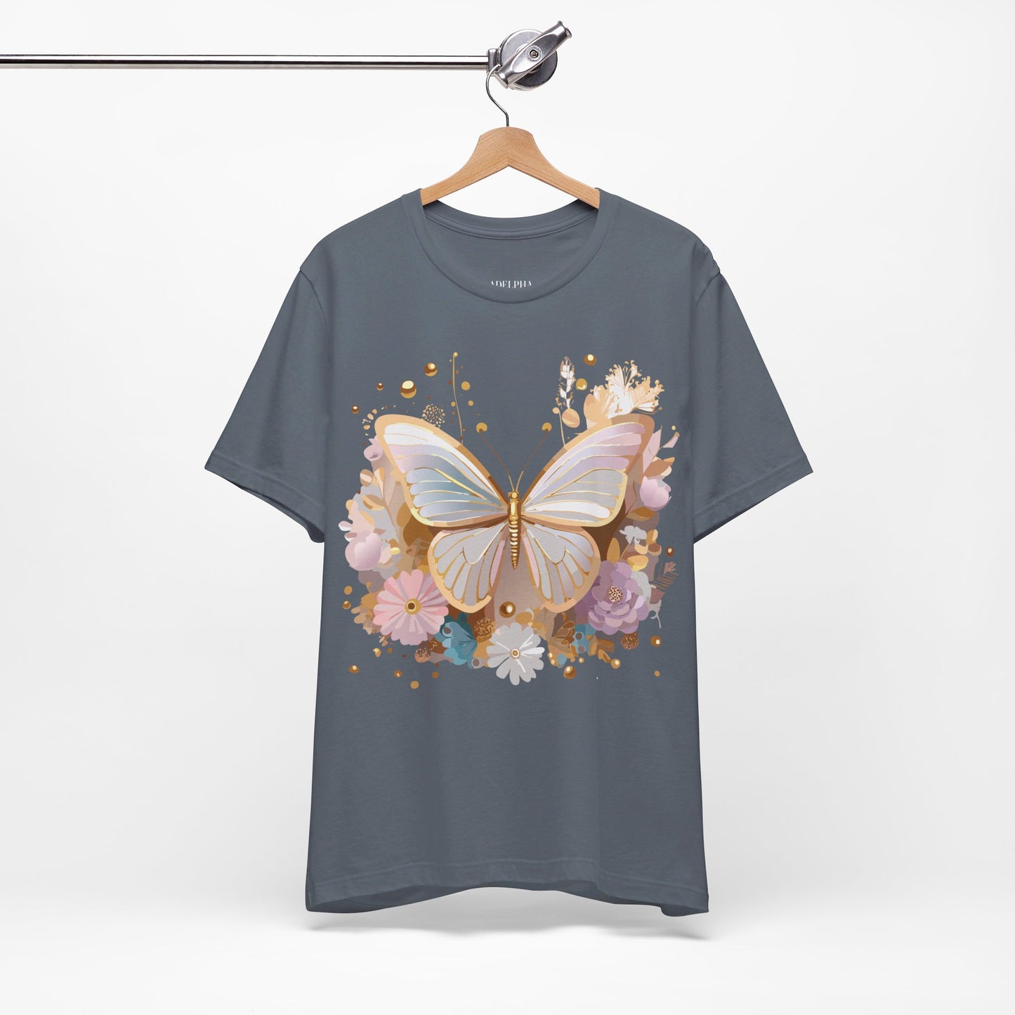 Natural Cotton Tee Shirt with Butterfly