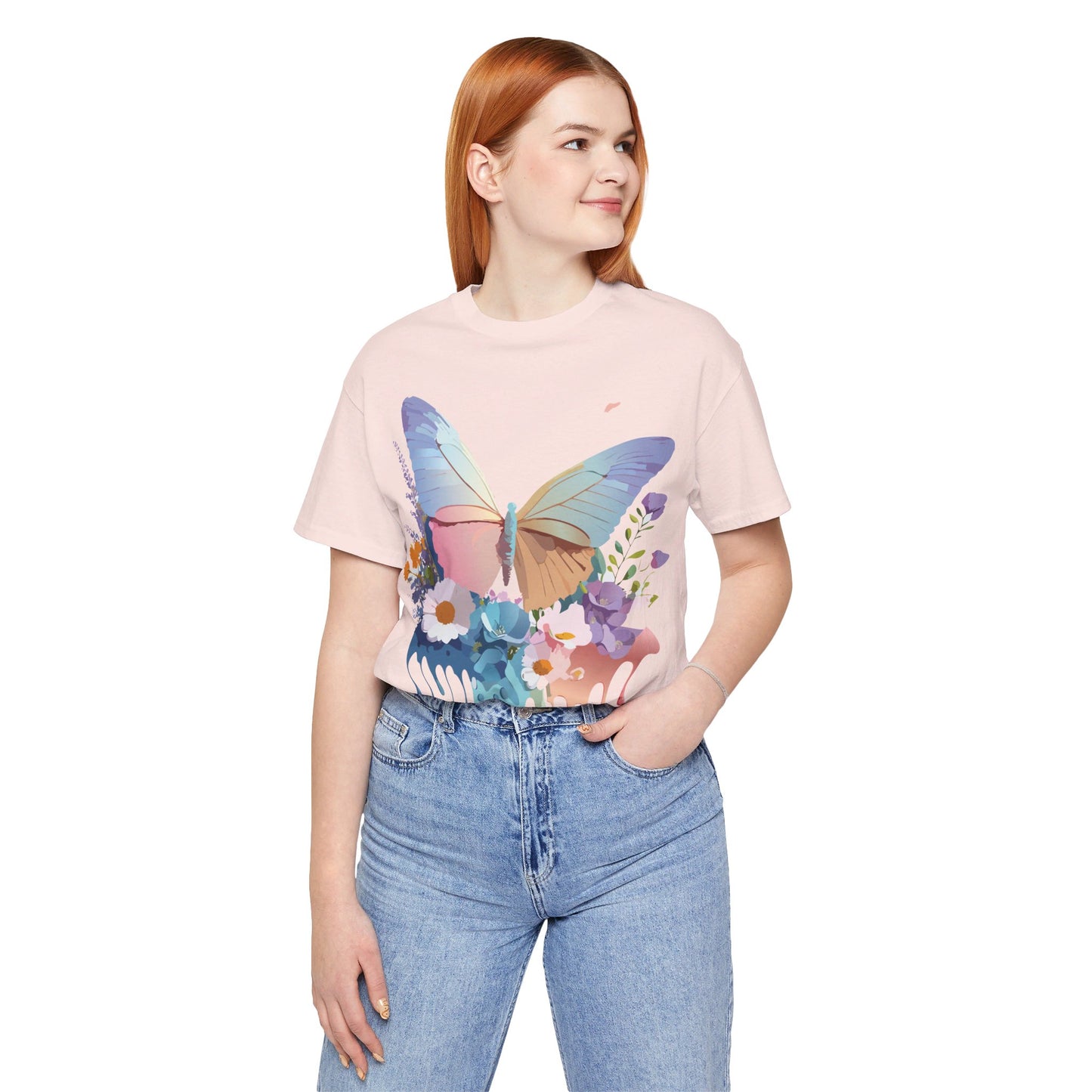 Natural Cotton Tee Shirt with Butterfly