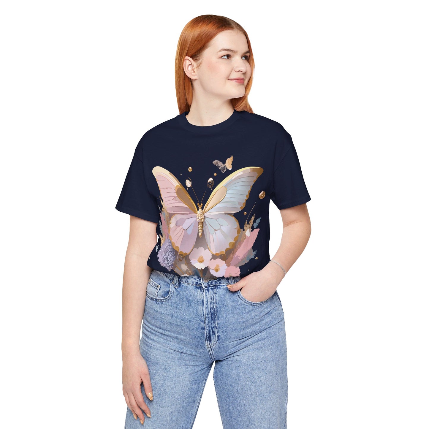 Natural Cotton Tee Shirt with Butterfly