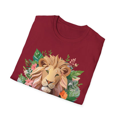 Lion Shirt Unisex Floral Lion Tee Animal Print Short Sleeve Tee