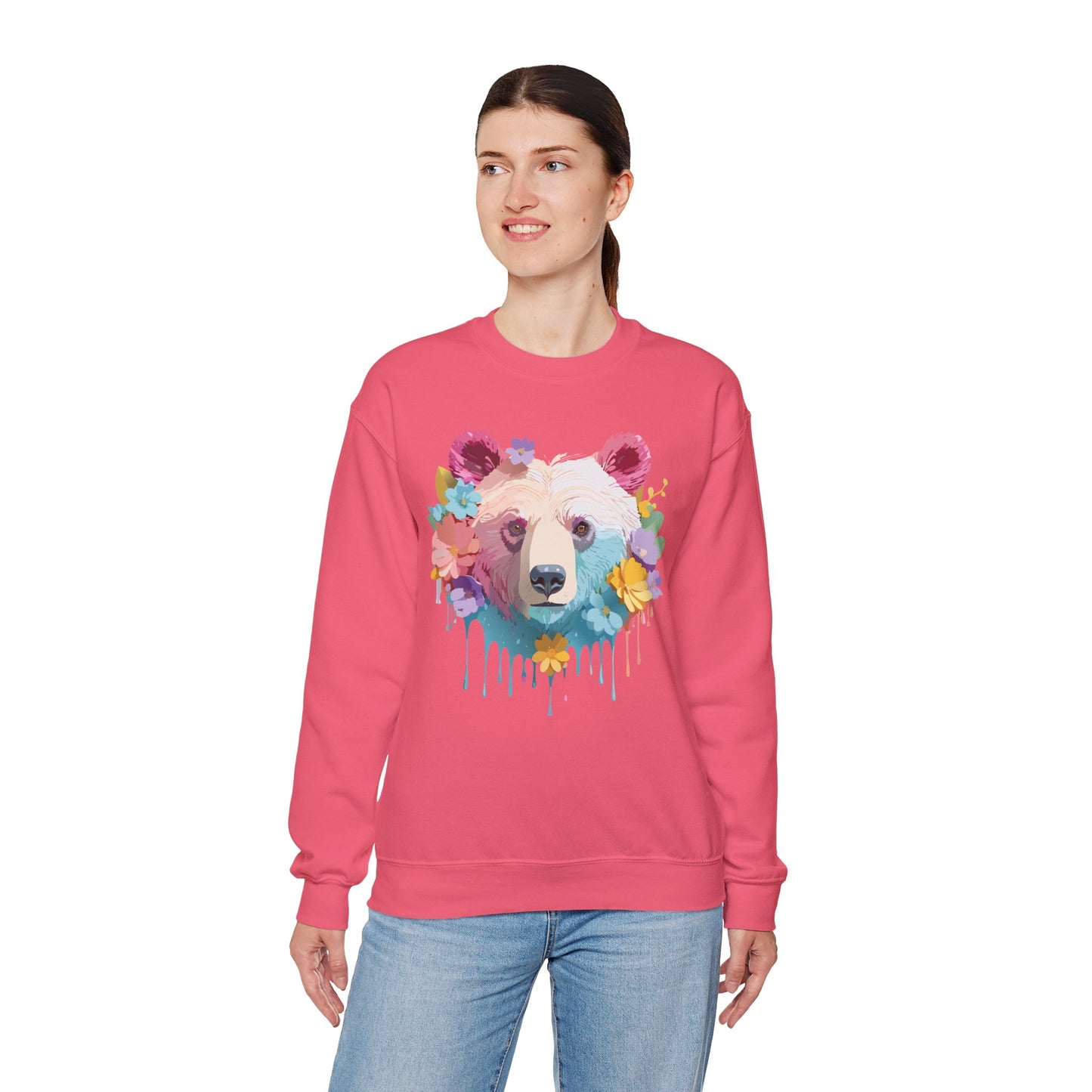 Unisex Floral Bear Sweatshirt, Animals Sweatshirt, Floral Sweatshirt, Art Design Sweatshirt