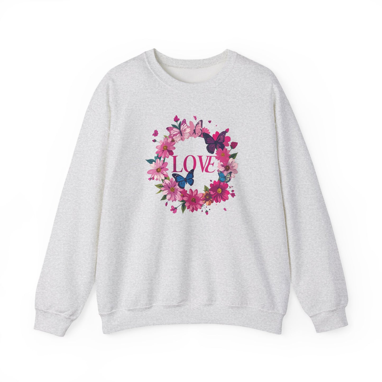 Unisex Floral Love Sweatshirt Butterfly Print 50 50 Cotton Poly Valentines Day
