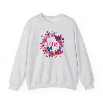 Unisex Floral Love Sweatshirt Butterfly Print 50 50 Cotton Poly Valentines Day
