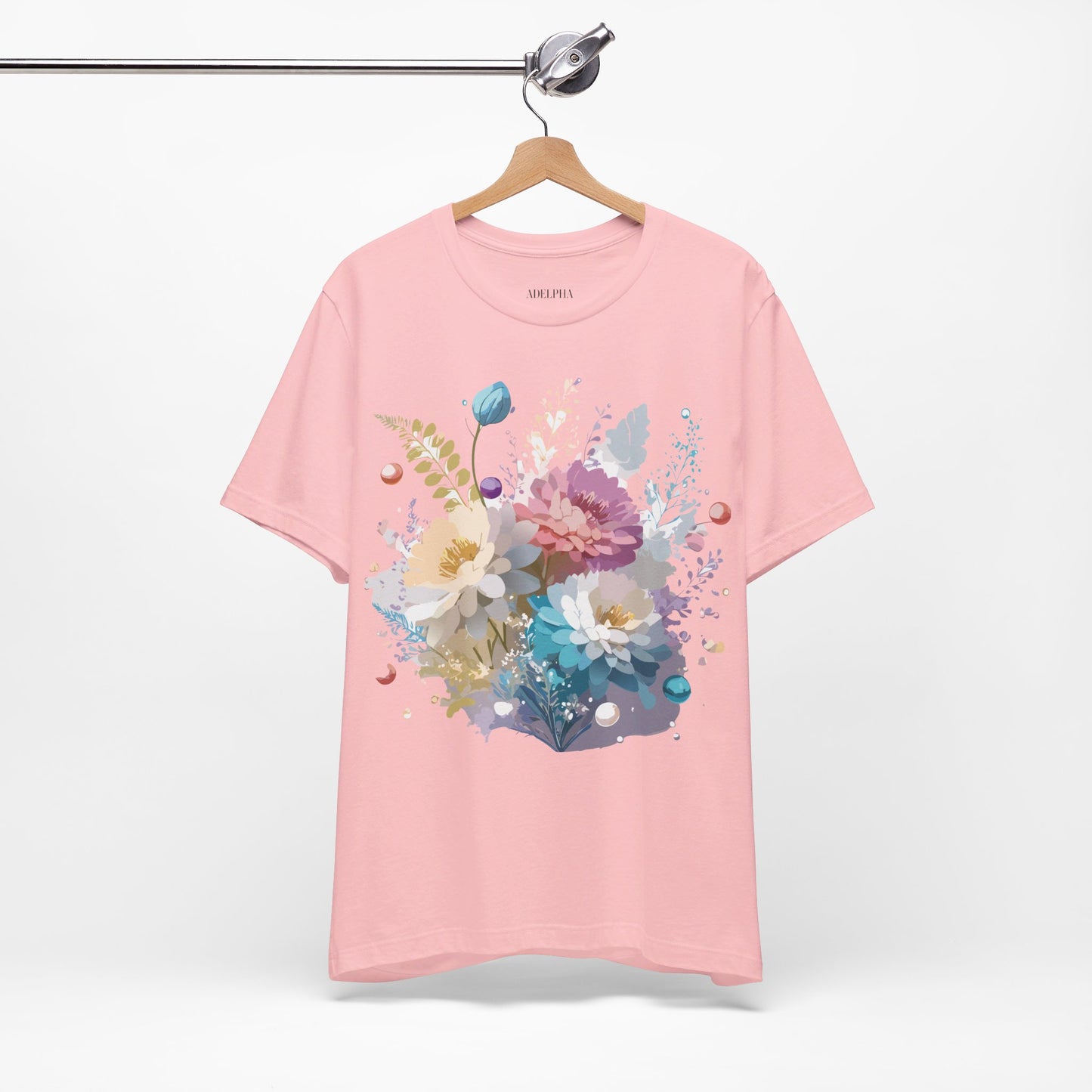 Natural Cotton Tee Shirt with Flowers