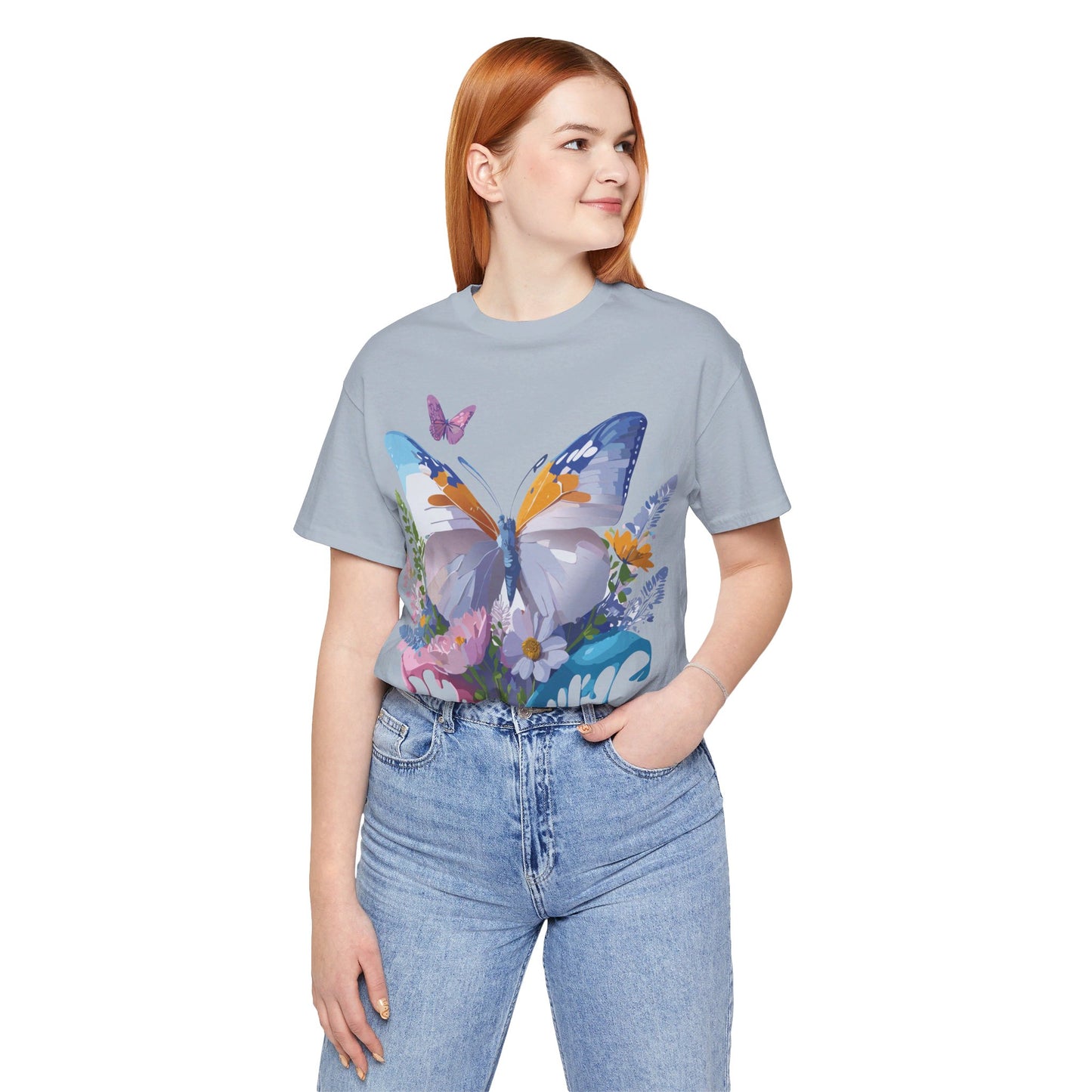 Natural Cotton Tee Shirt with Butterfly