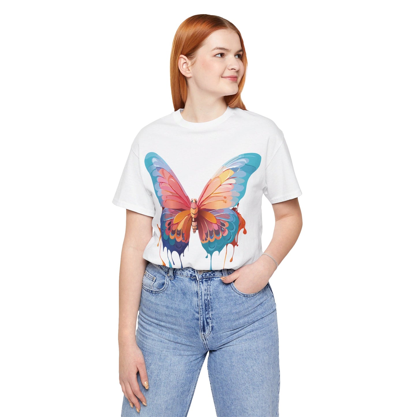 Natural Cotton Tee Shirt with Butterfly