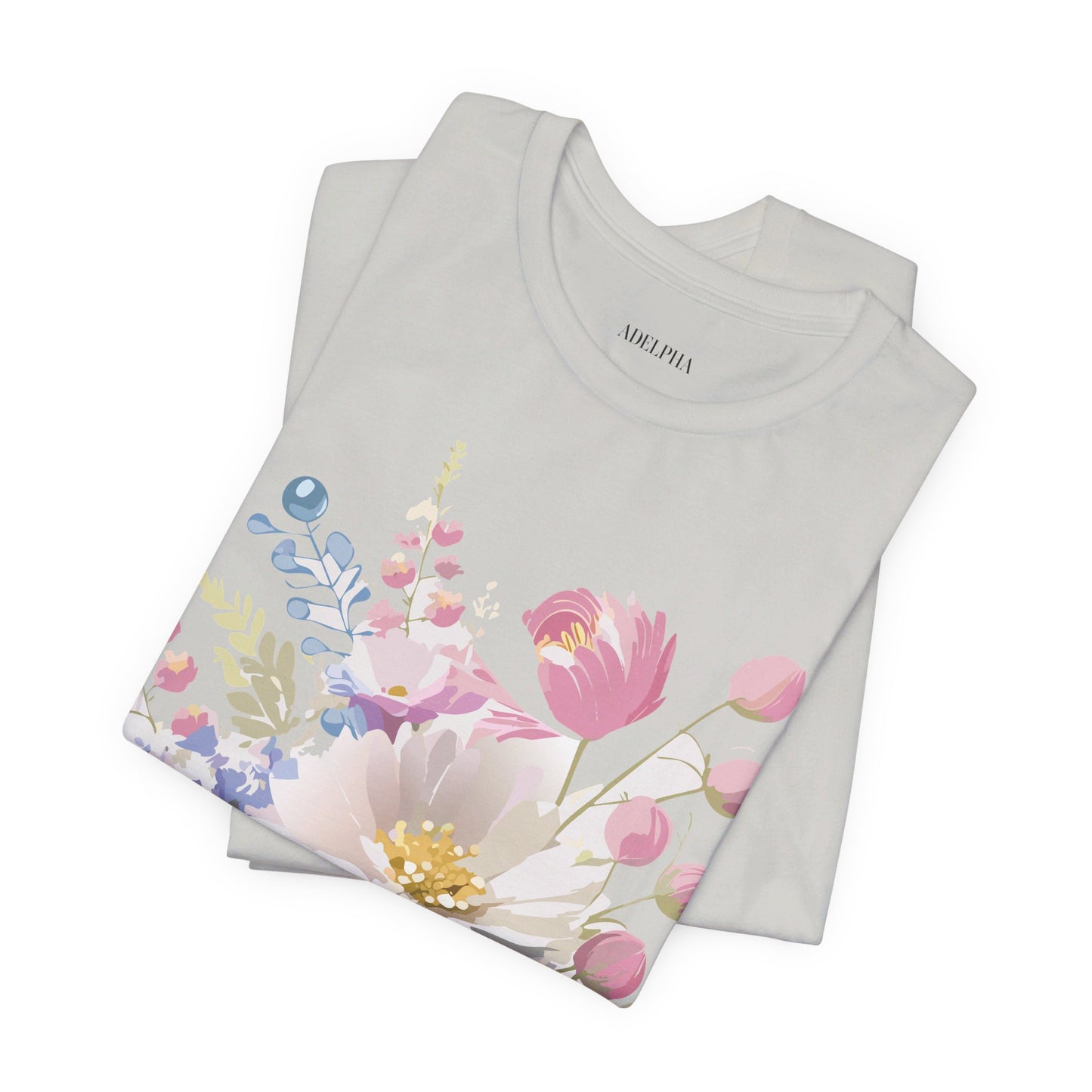 Natural Cotton Tee Shirt with Flowers