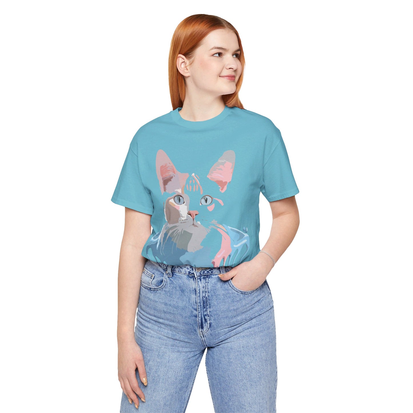 Natural Cotton Tee Shirt with Cat