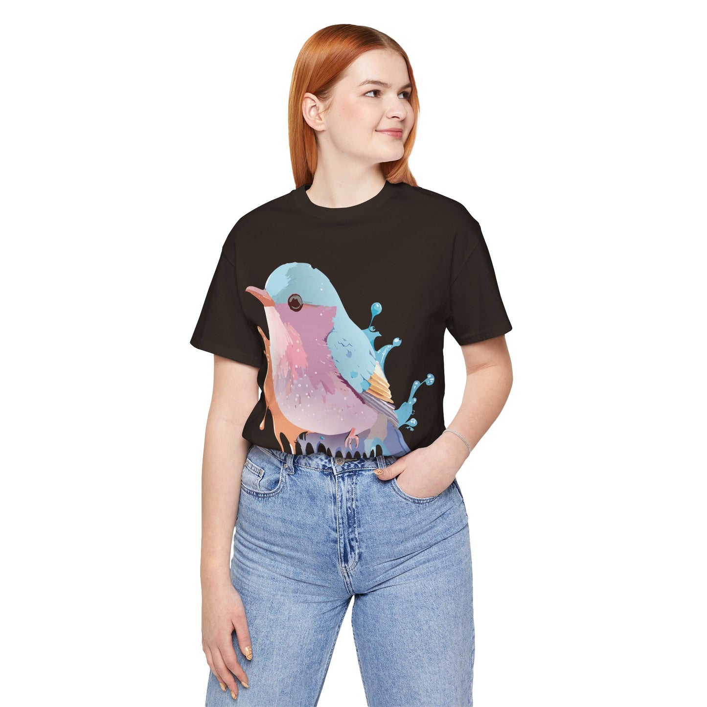 Natural Cotton Tee Shirt with Bird