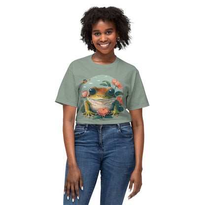 Vintage Frog Art T Shirt With Floral Full Color Print Unisex Tee