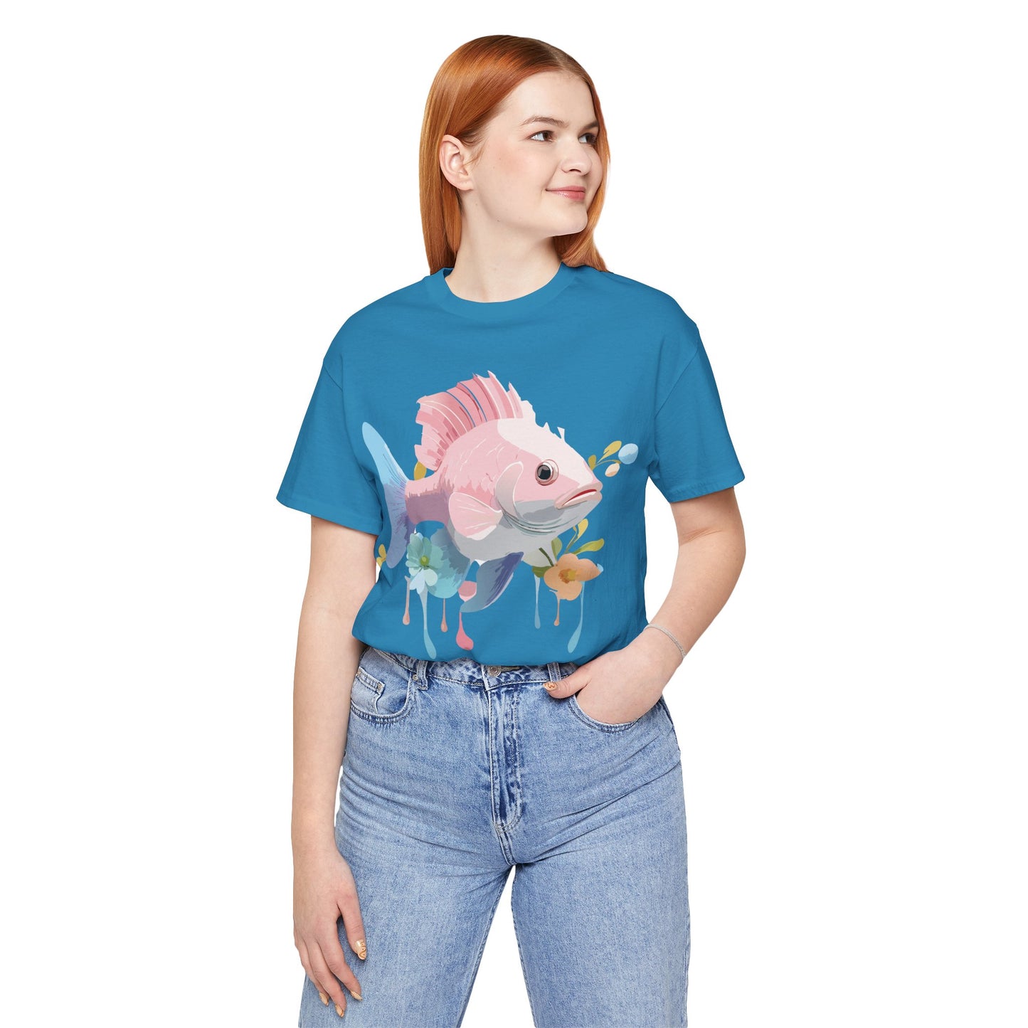 Natural Cotton Tee Shirt with Fish