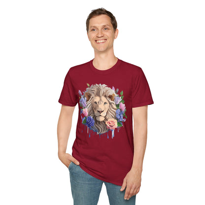 Unisex Floral Lion Tee Shirt Softstyle Gildan 64000 100 Percent Cotton