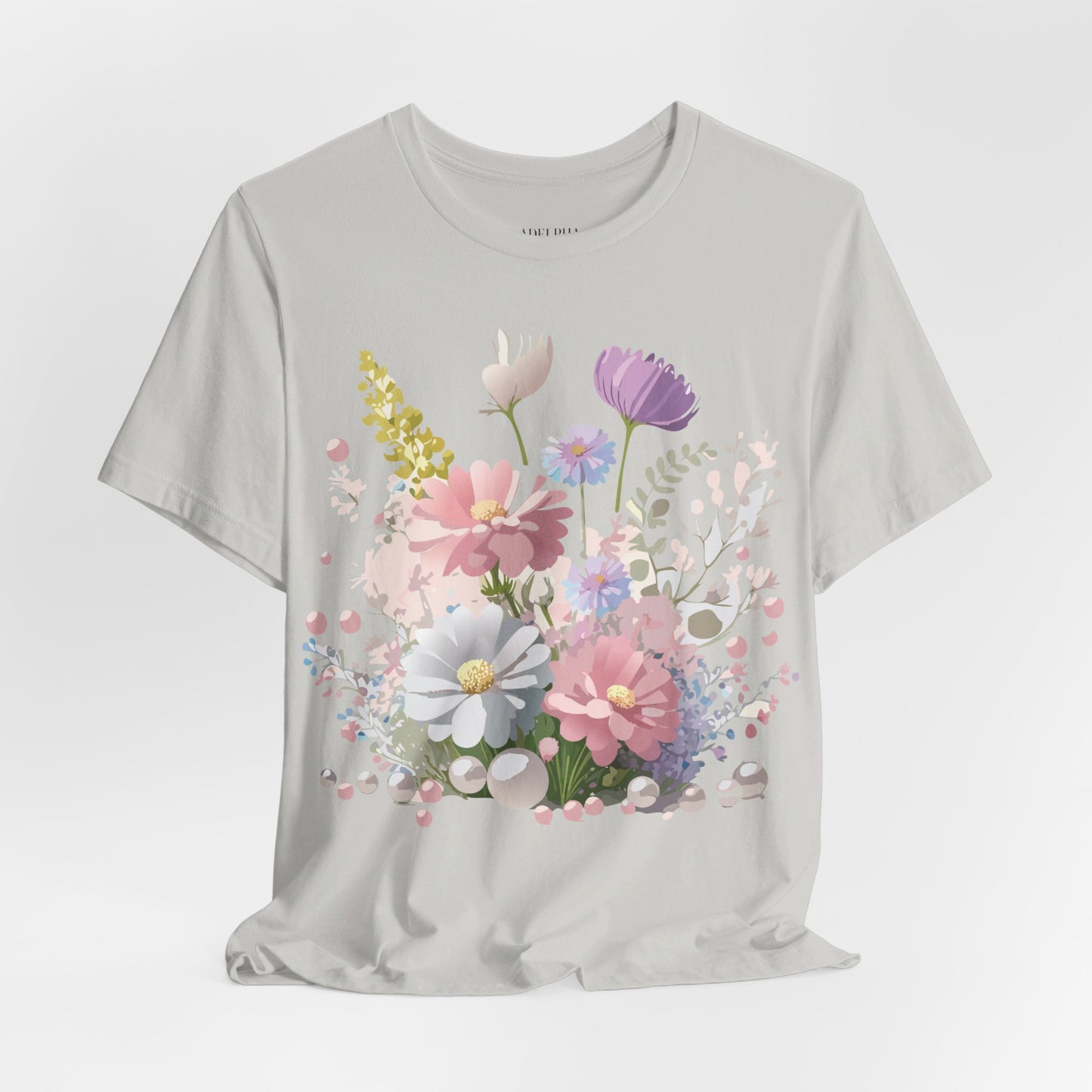 Natural Cotton Tee Shirt with Flowers