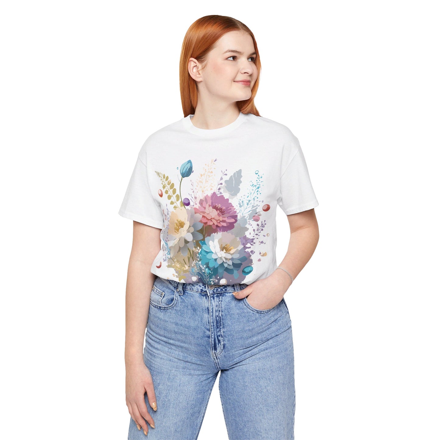 Natural Cotton Tee Shirt with Flowers