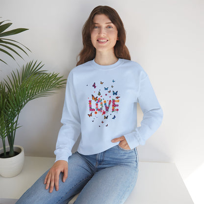 Unisex Floral Love Butterfly Sweatshirt 50 50 Cotton Poly Valentines Day