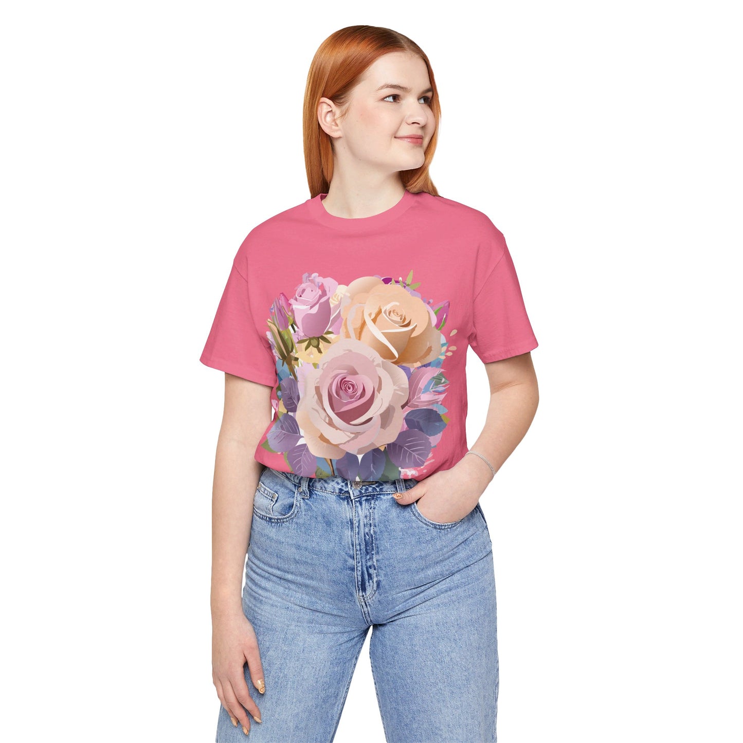 Natural Cotton Tee Shirt with Flowers