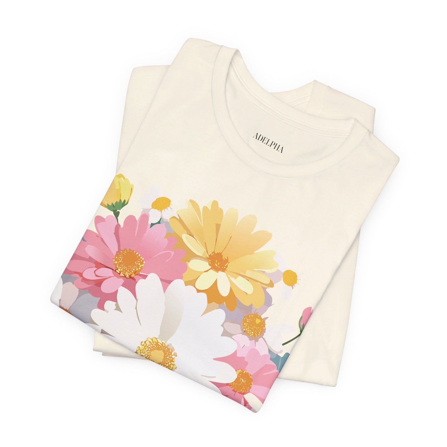 Natural Cotton Tee Shirt with Flowers