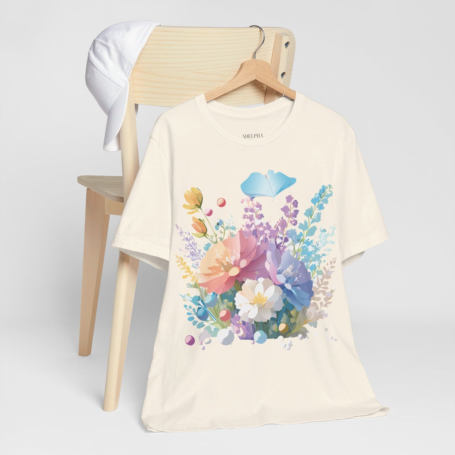 Natural Cotton Tee Shirt with Flowers