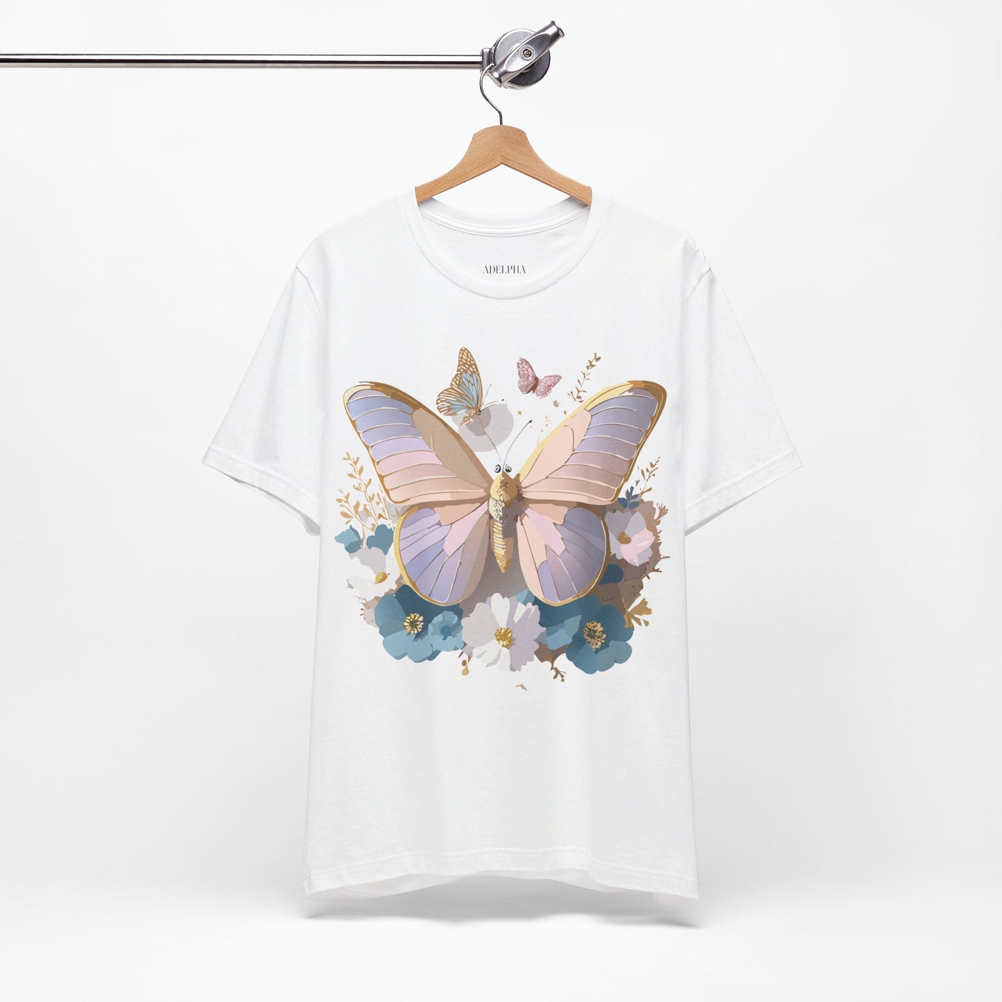 Natural Cotton Tee Shirt with Butterfly