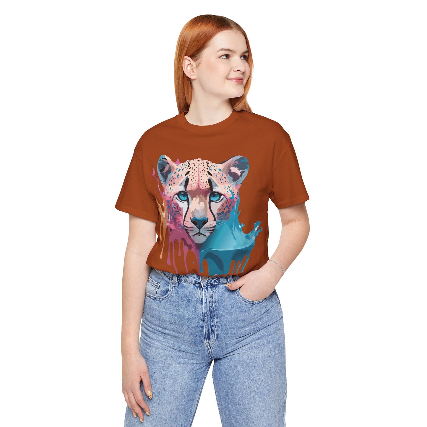 Natural Cotton Tee Shirt with Cheetah