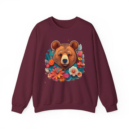 Unisex Floral Bear Sweatshirt Art Design Gildan 18000 Heavy Blend Crewneck