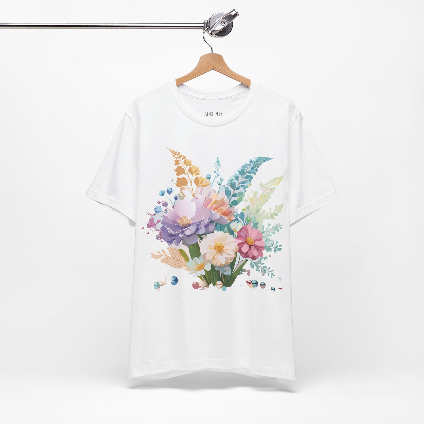 Natural Cotton Tee Shirt with Flowers