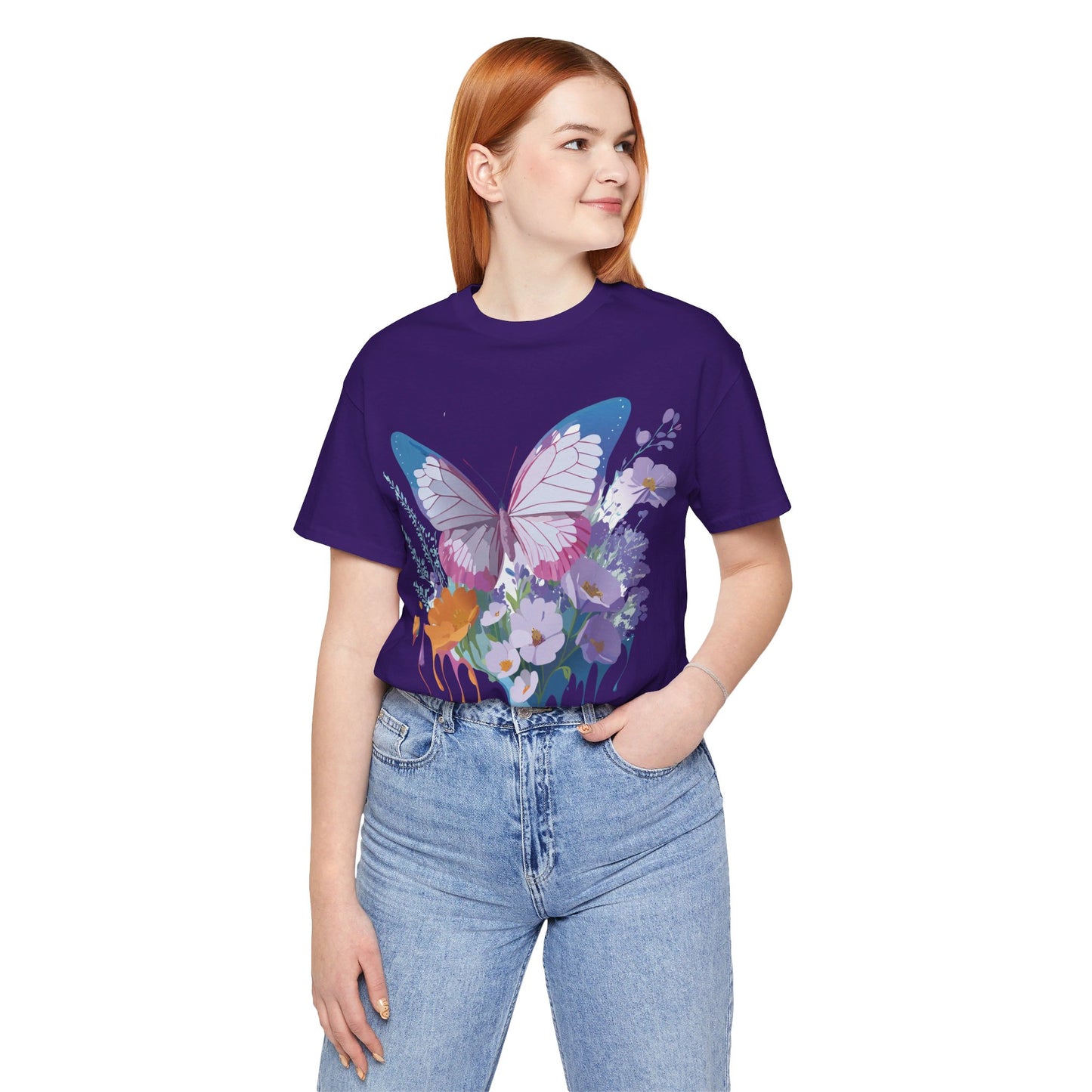 Natural Cotton Tee Shirt with Butterfly