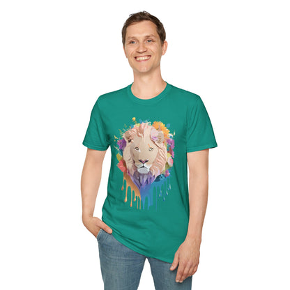 Unisex Lion Shirt Floral Lion Tee Softstyle Gildan 64000 100 Percent Cotton