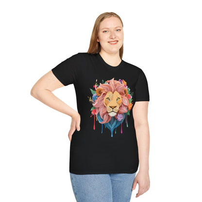 Lion Shirt Unisex Floral Lion Tee Animal Print Softstyle Tee