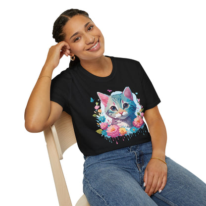 Cat Shirt Unisex Tee Kitten Cat Tee Softstyle 100 Percent Cotton Gildan 64000