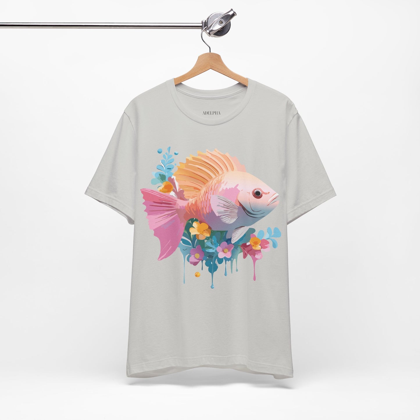 Natural Cotton Tee Shirt with Fish