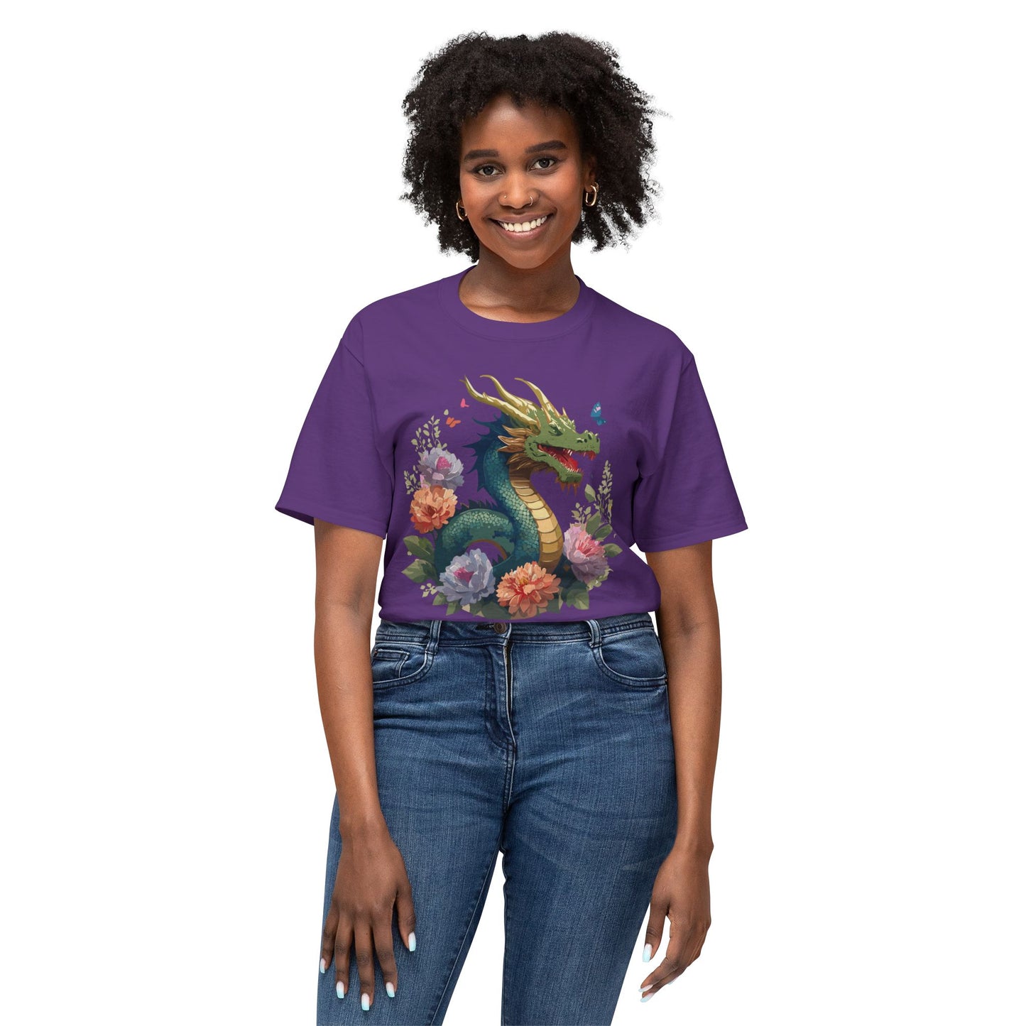 Dragon T-Shirt, Vintage Dragon Tee, Floral Tees, Dragon Art Design Shirt, Tee Shirt with Dragon 1