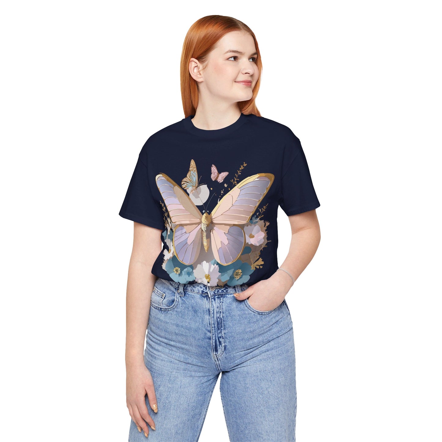 Natural Cotton Tee Shirt with Butterfly