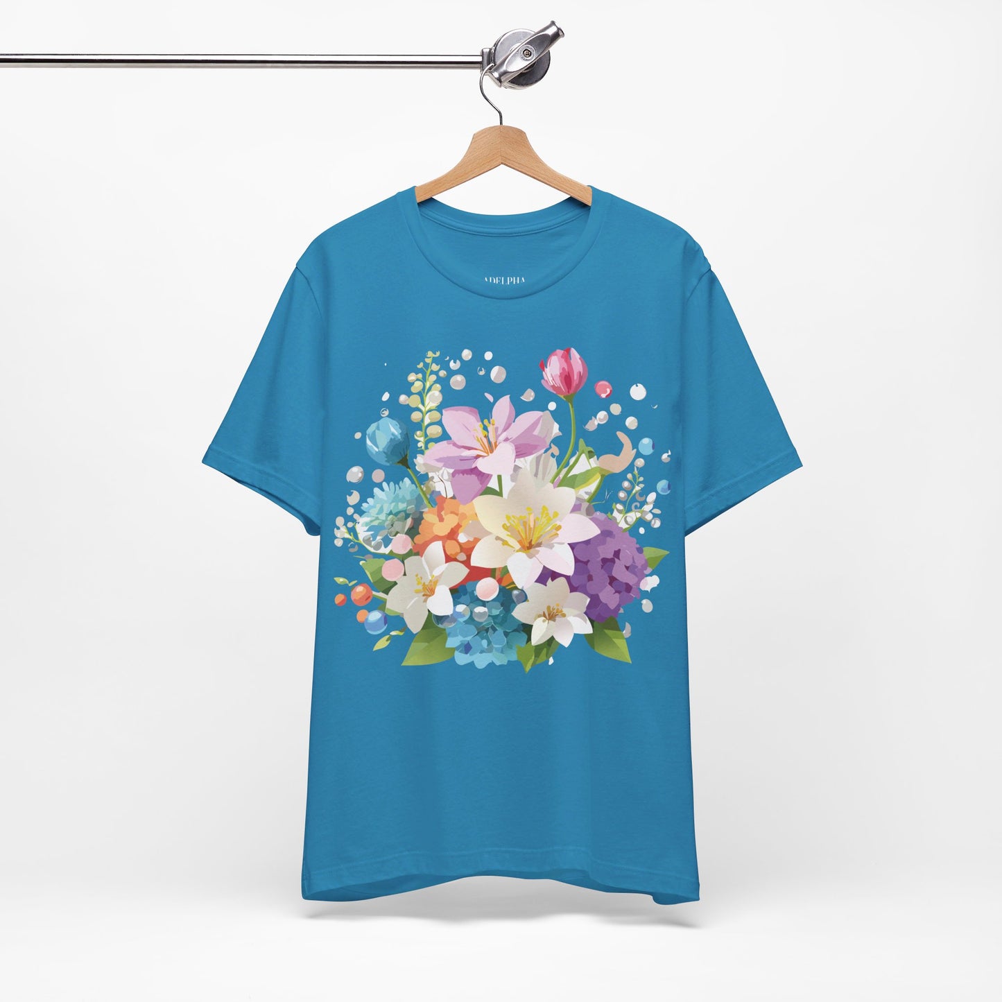 Natural Cotton Tee Shirt with Flowers