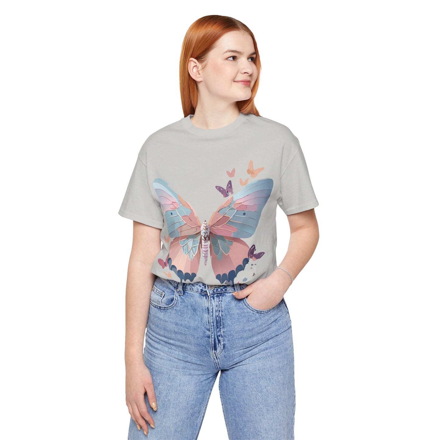 Natural Cotton Tee Shirt with Butterfly