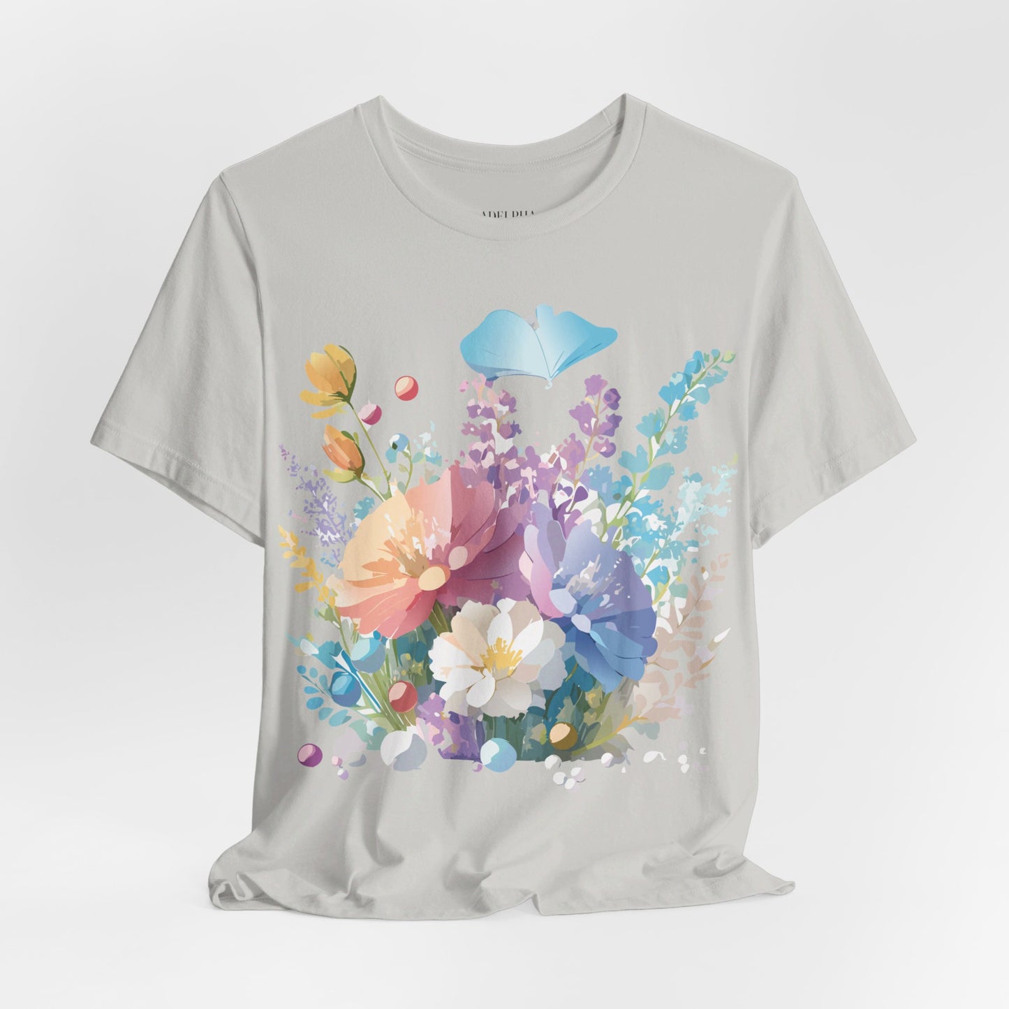 Natural Cotton Tee Shirt with Flowers