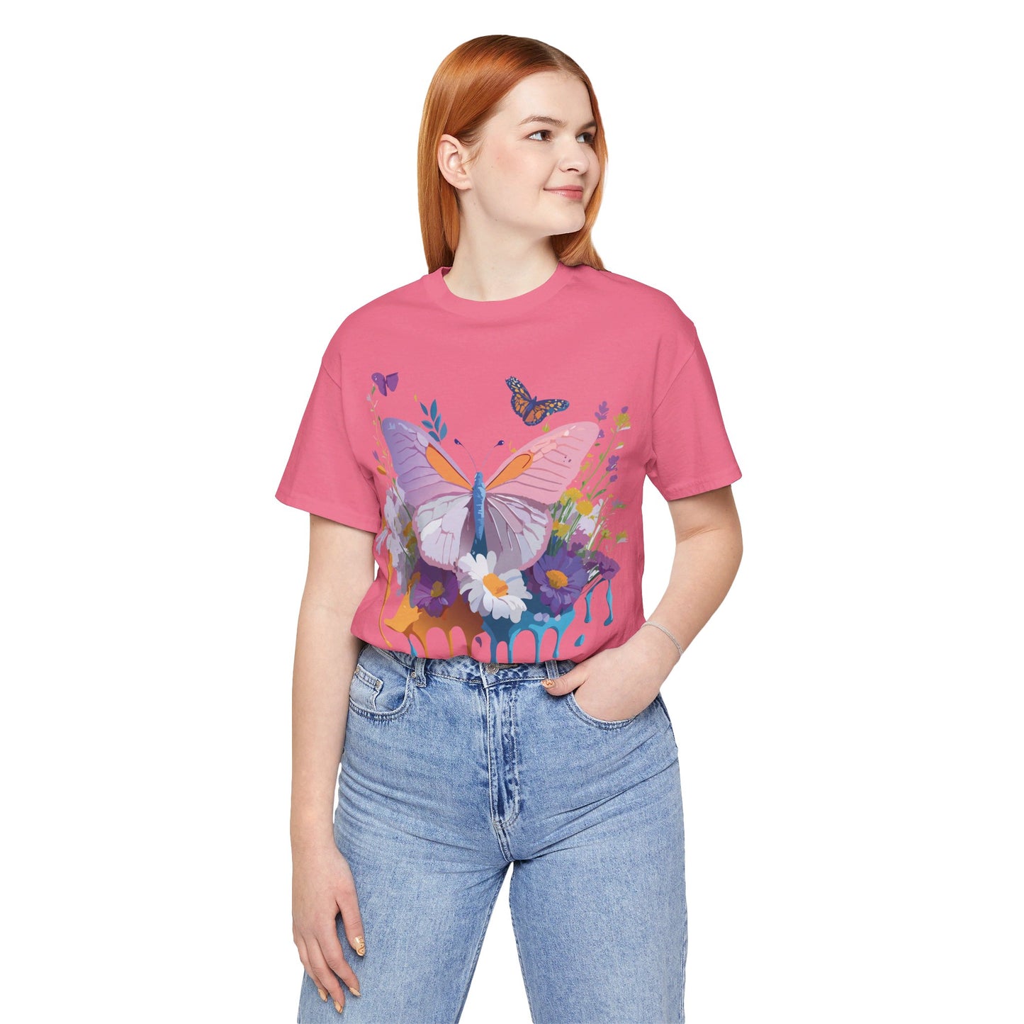 Natural Cotton Tee Shirt with Butterfly