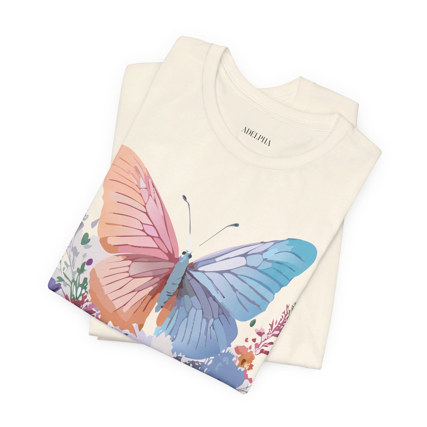 Natural Cotton Tee Shirt with Butterfly