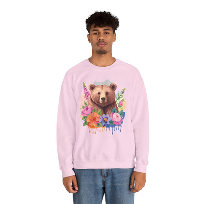 Unisex Floral Bear Sweatshirt With Art Design Animals Print Graphic