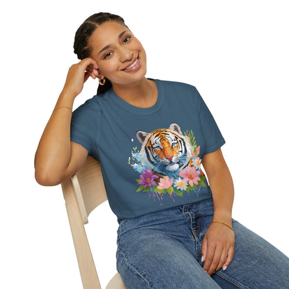 Tiger Print Unisex Softstyle T Shirt 100 Percent Ring Spun Cotton Tee