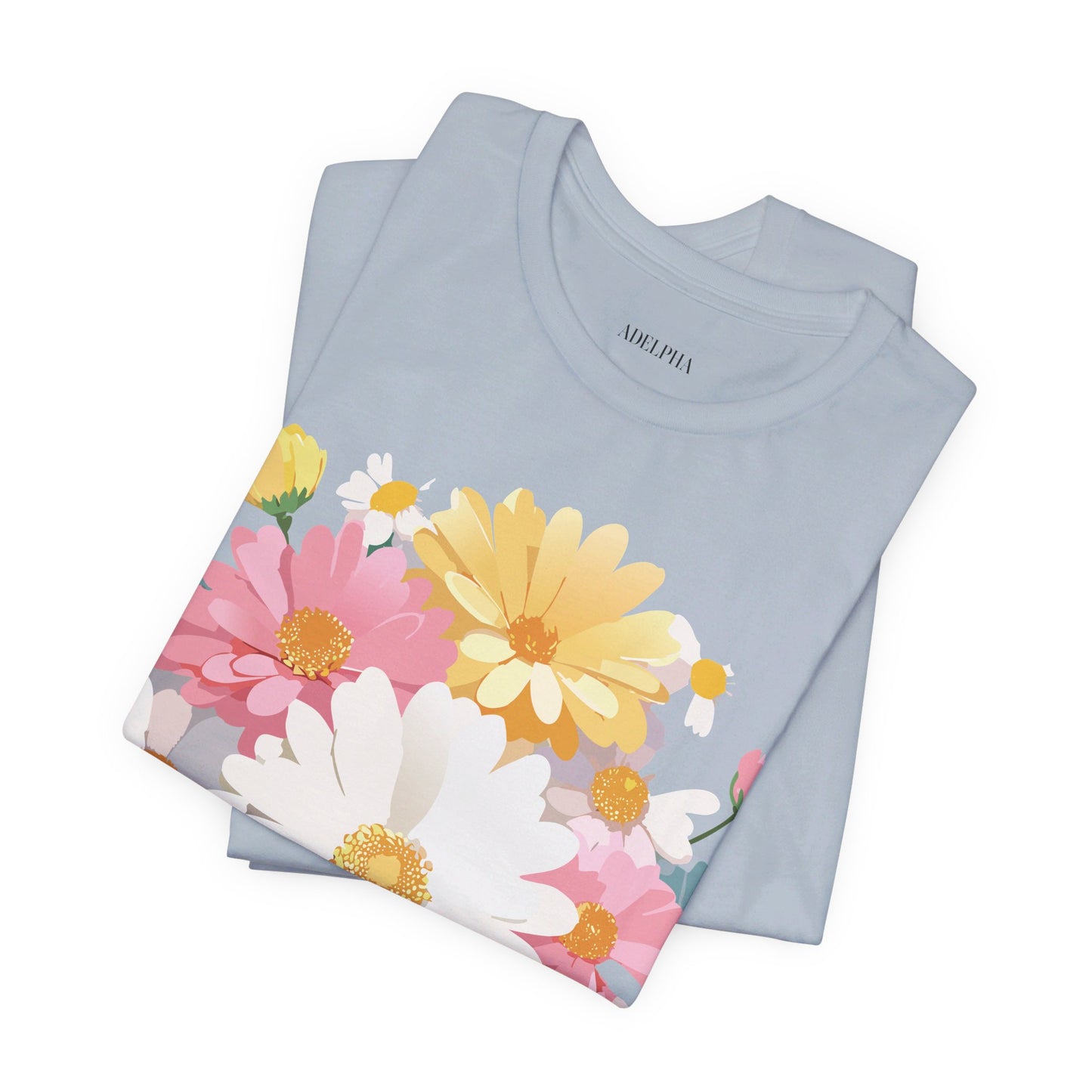 Natural Cotton Tee Shirt with Flowers