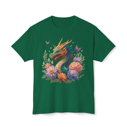 Dragon Art Tee Unisex Vintage Floral Tee Full Color Print HD Cotton