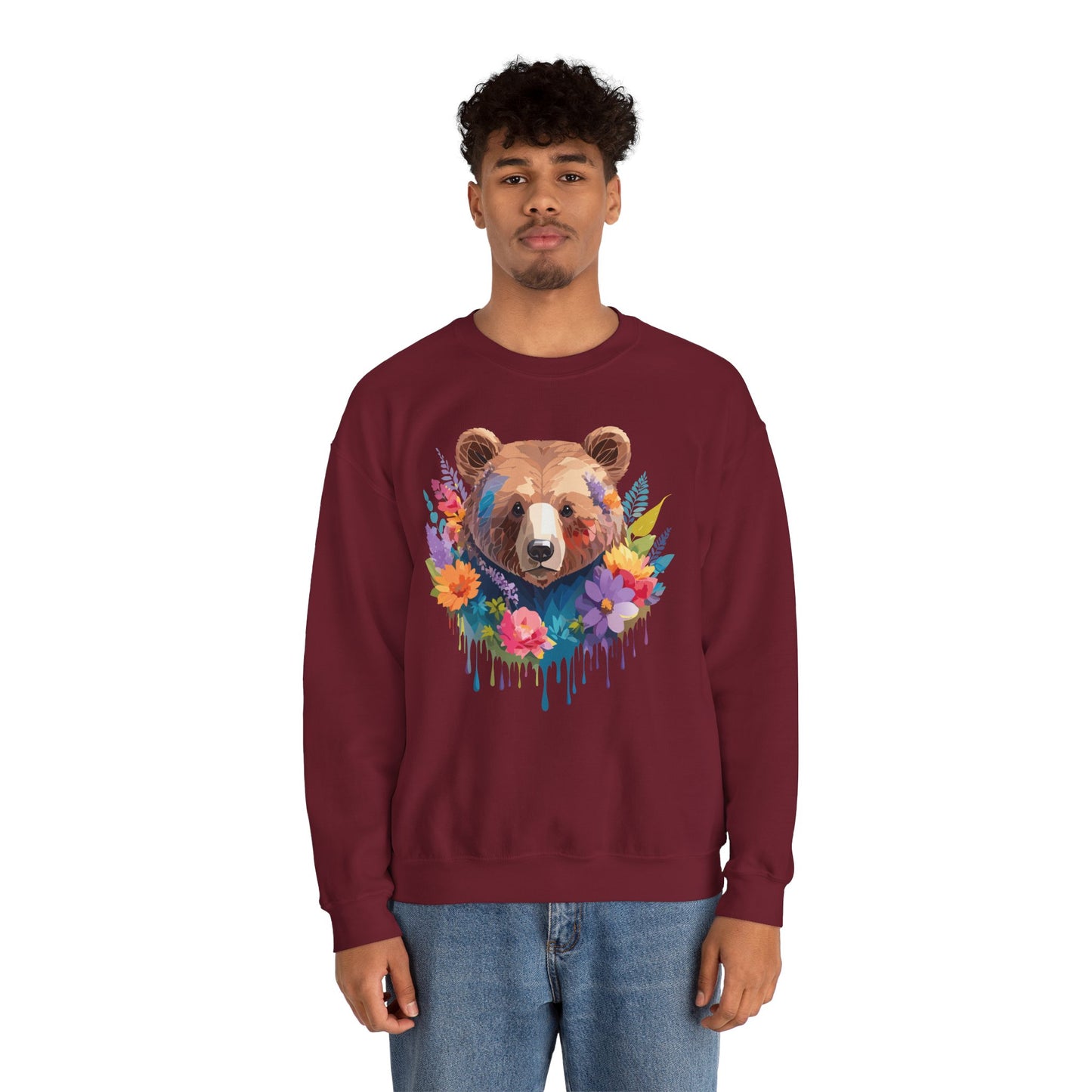 Unisex Floral Bear Sweatshirt, Animals Sweatshirt, Floral Sweatshirt, Art Design Sweatshirt