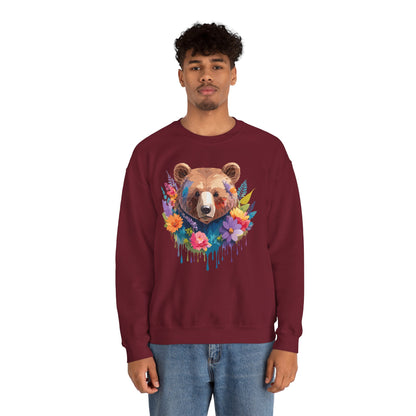 Unisex Floral Bear Sweatshirt Art Design Animals Gildan 18000 Crewneck