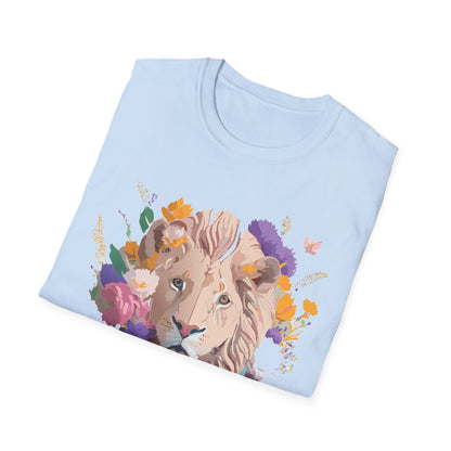 Unisex Lion Shirt Floral Lion Tee Softstyle 64000 Gildan Cotton Tee