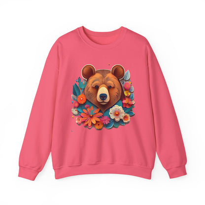 Unisex Floral Bear Sweatshirt Art Design Gildan 18000 Heavy Blend Crewneck